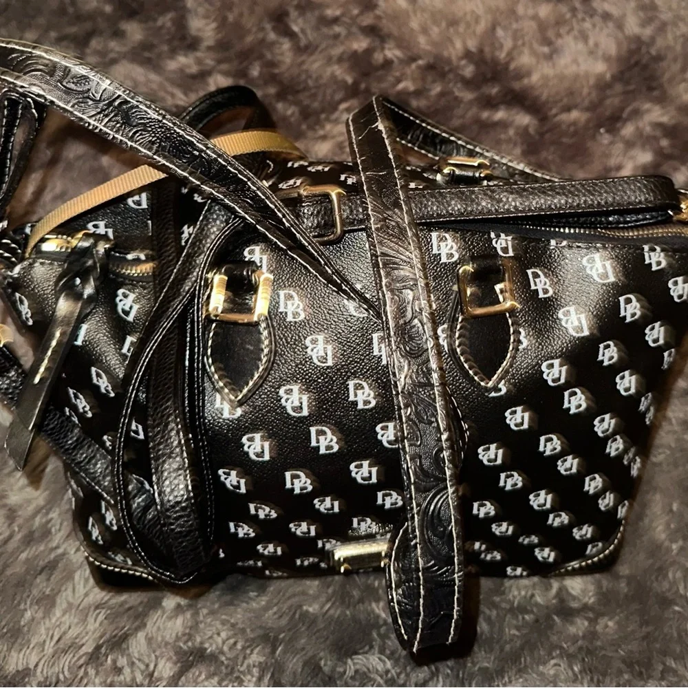 Dooney & Bourke Black and White Monogram Shoulder Bag - Picture 16 of 16